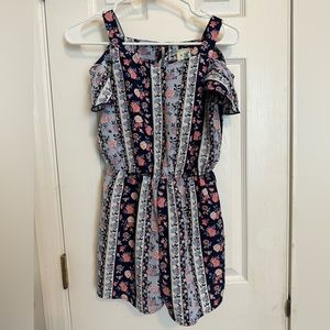 Girls L Navy Floral Romper